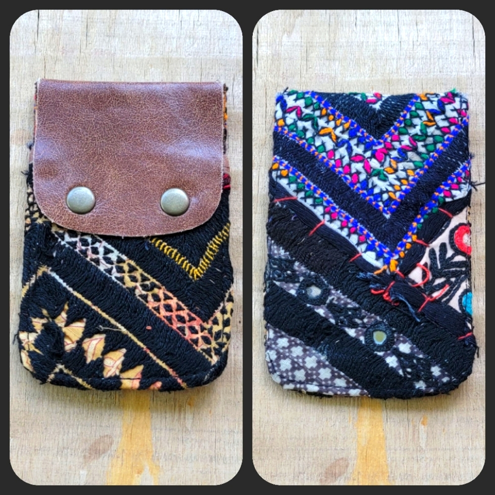 🪬🍄 Free People Boho Embroidered Repurposed vtg banjara hippie Wallet card case